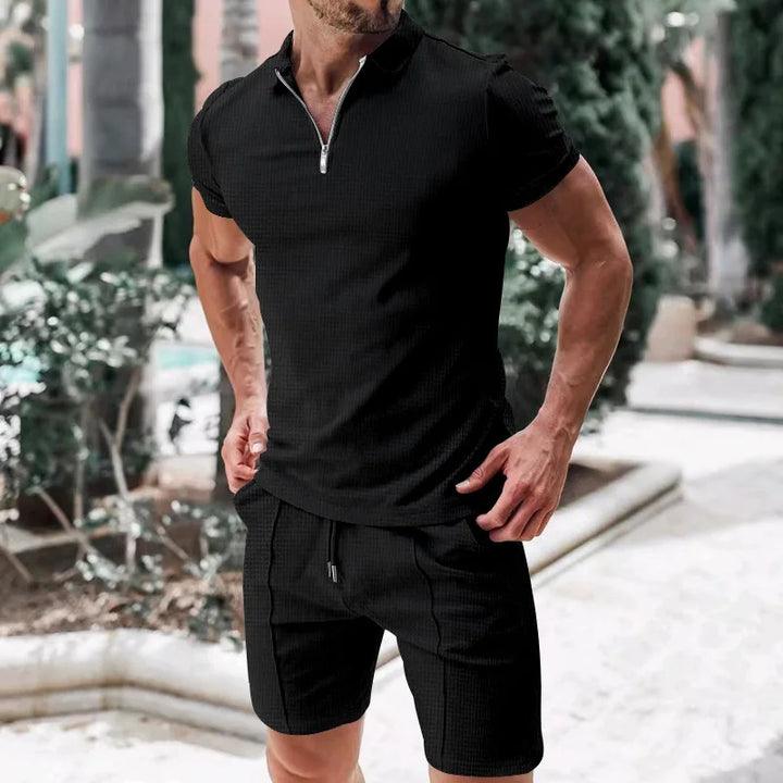 Breathable & Stylish Summer Set with Polo Shirt & Shorts for Men – Nilo-Black-S-Nora Luxe