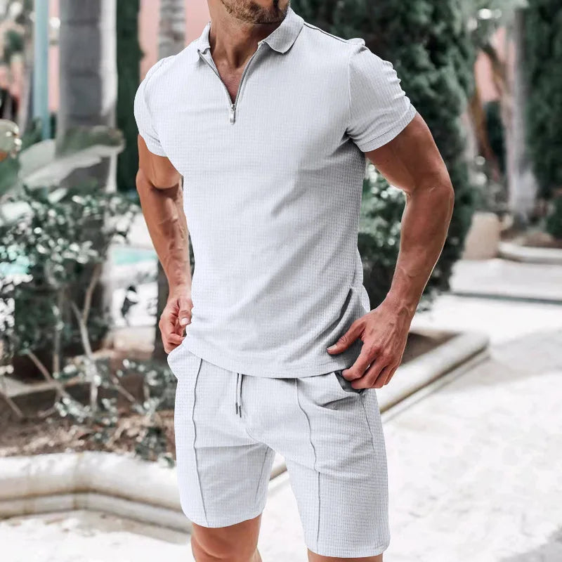 Breathable & Stylish Summer Set with Polo Shirt & Shorts for Men – Nilo-Gray-S-Nora Luxe