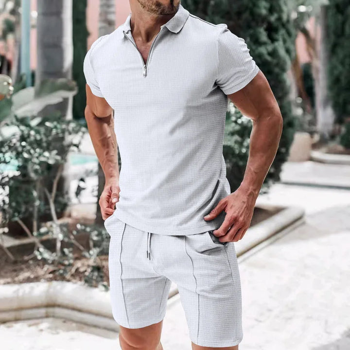 Breathable & Stylish Summer Set with Polo Shirt & Shorts for Men – Nilo-Gray-S-Nora Luxe