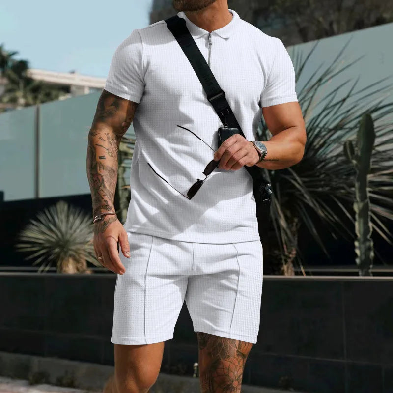 Breathable & Stylish Summer Set with Polo Shirt & Shorts for Men – Nilo-White-S-Nora Luxe