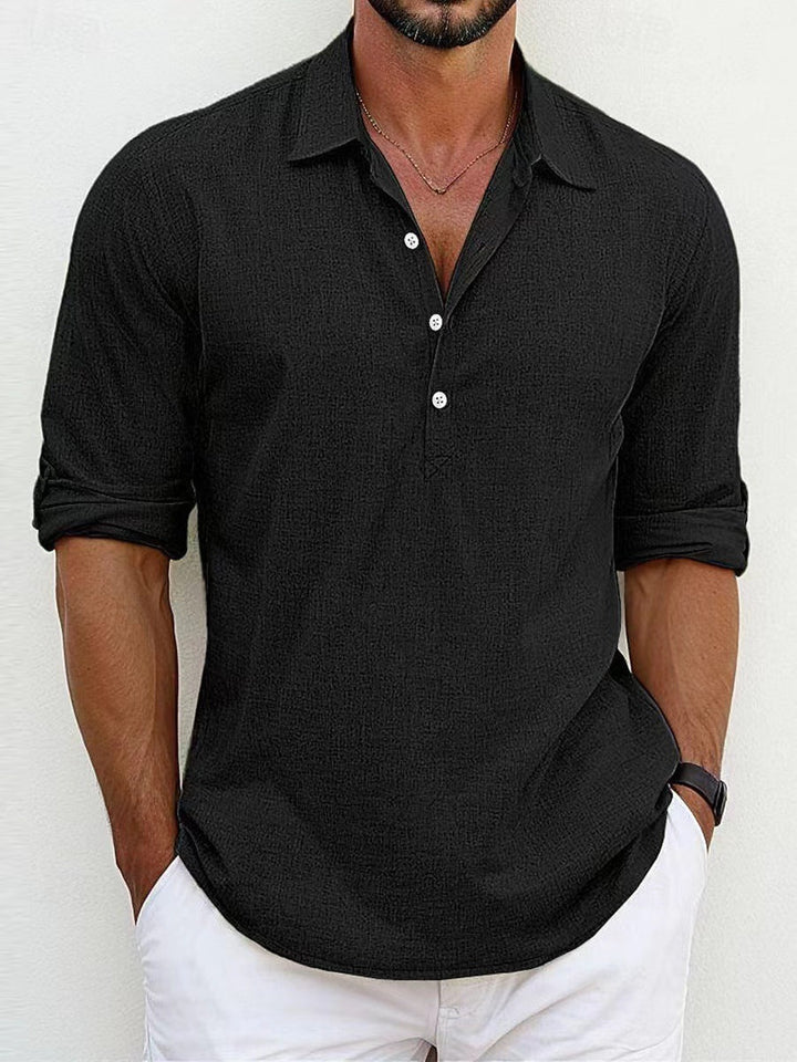 Breathable & Timeless Men's Linen Shirt with Button Placket – Niko-Black-S-Nora Luxe