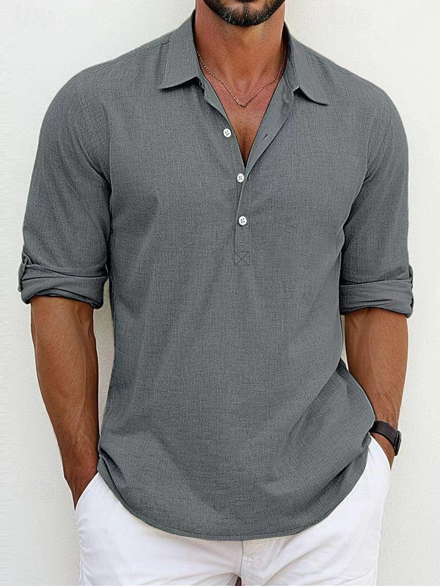 Breathable & Timeless Men's Linen Shirt with Button Placket – Niko-Grey-S-Nora Luxe
