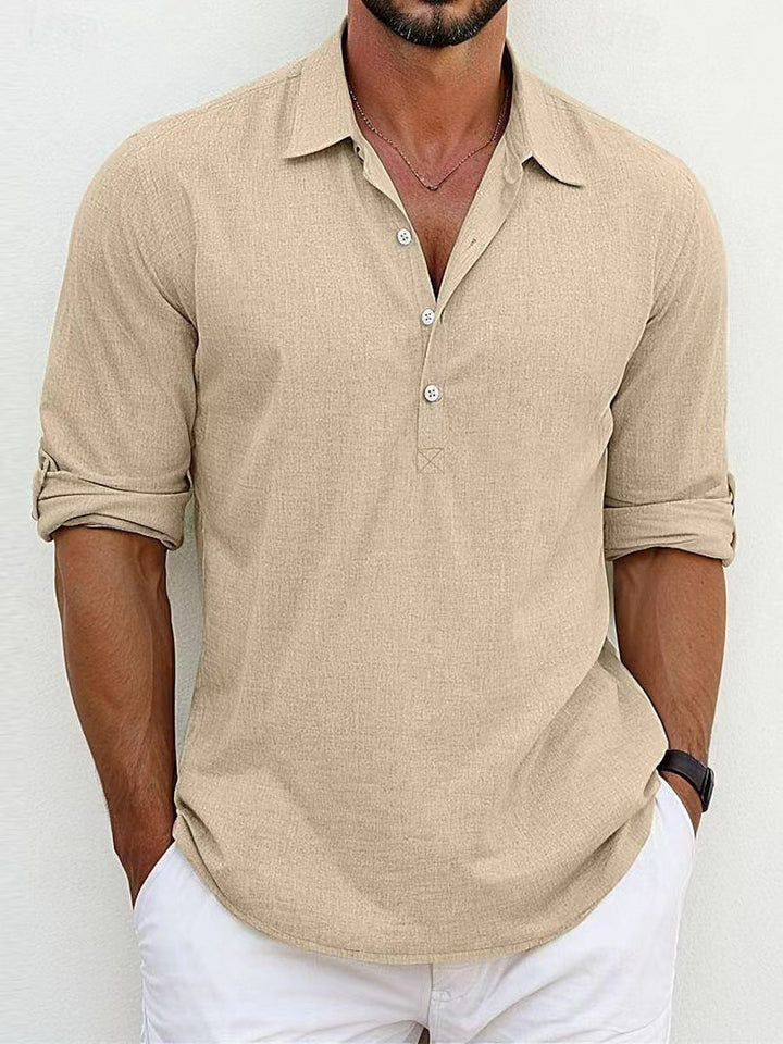 Breathable & Timeless Men's Linen Shirt with Button Placket – Niko-Light brown-S-Nora Luxe