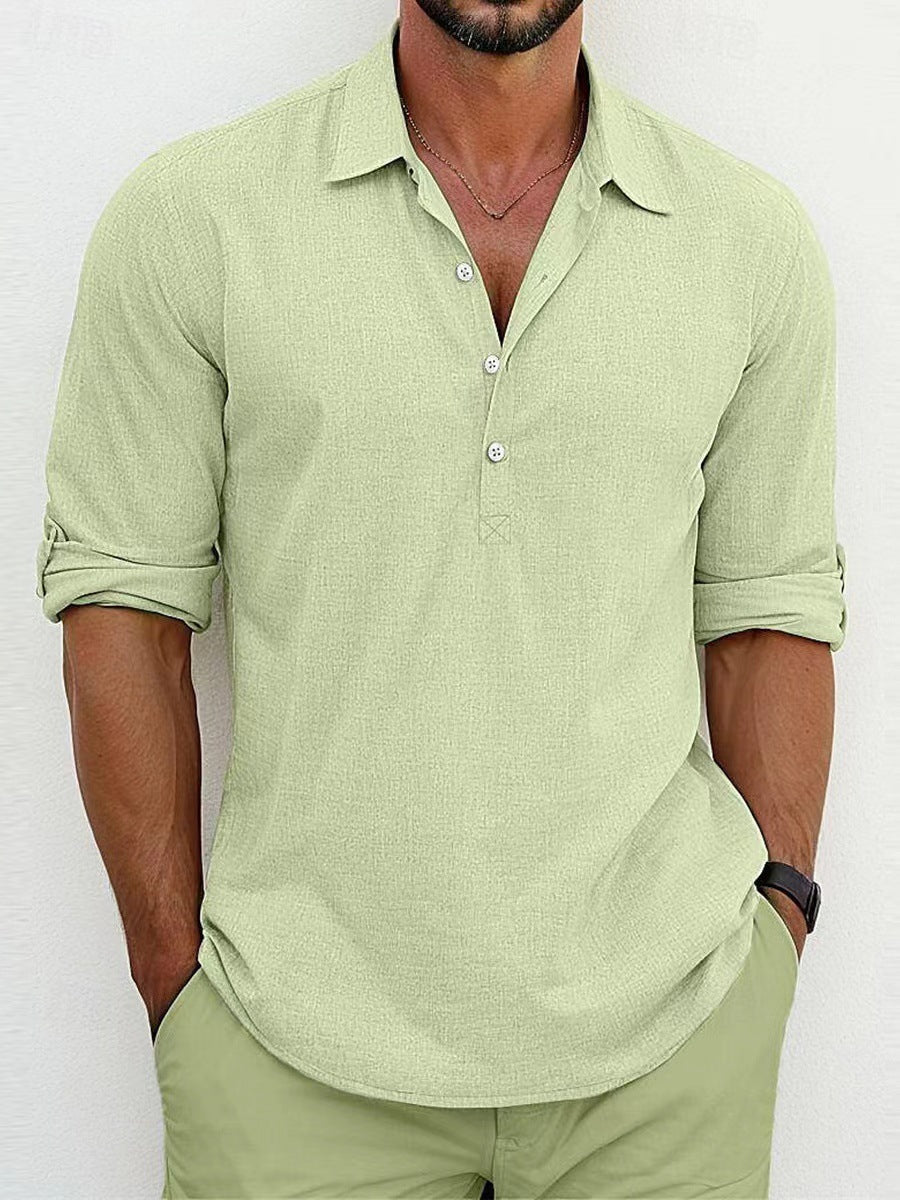 Breathable & Timeless Men's Linen Shirt with Button Placket – Niko-Light green-S-Nora Luxe