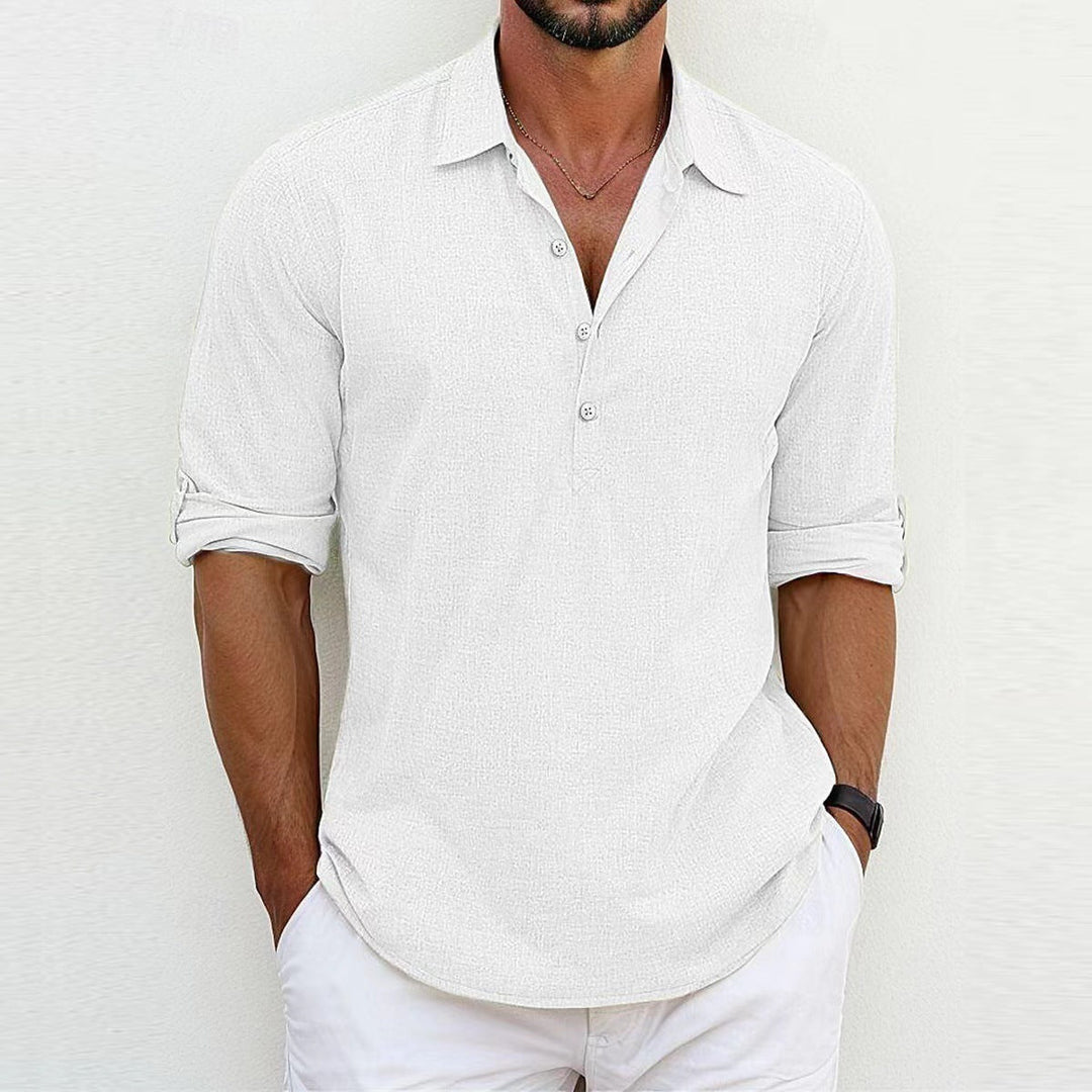 Breathable & Timeless Men's Linen Shirt with Button Placket – Niko-White-S-Nora Luxe