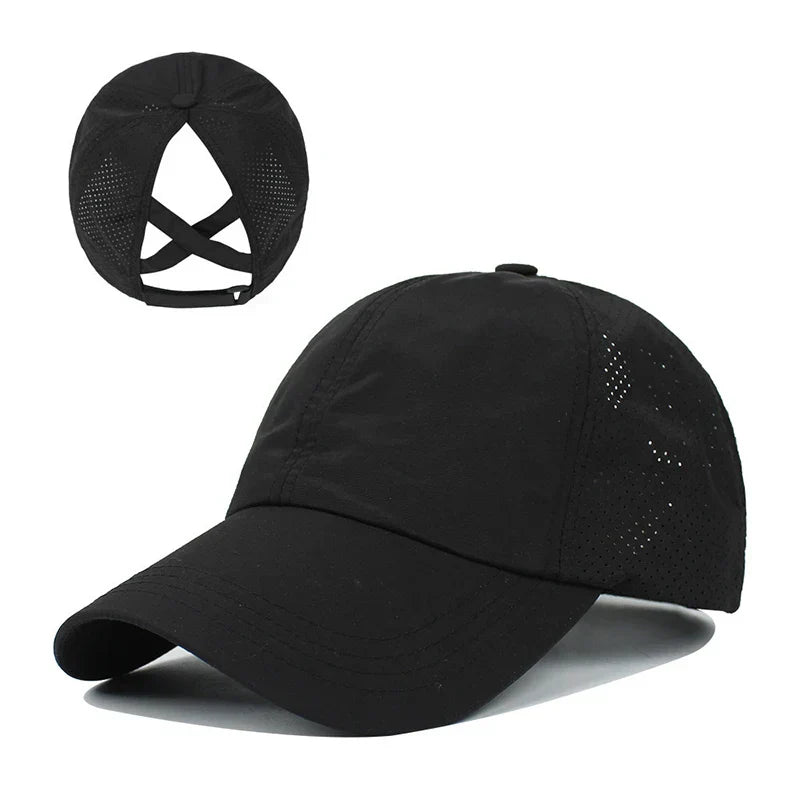 Breathable unisex sports baseball cap made of mesh with adjustable fit – AeroCap-Black-Nora Luxe