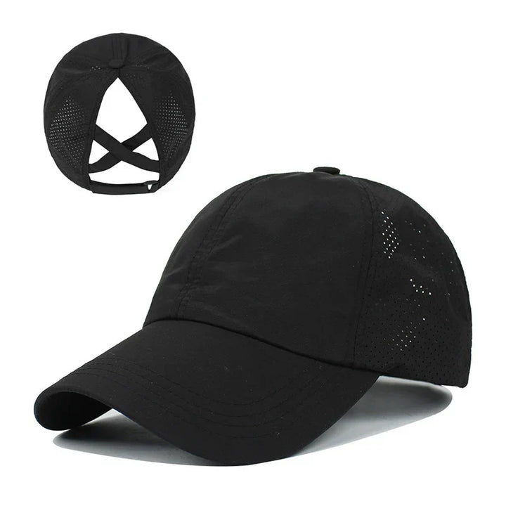 Breathable unisex sports baseball cap made of mesh with adjustable fit – AeroCap-Black-Nora Luxe