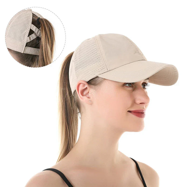 Breathable unisex sports baseball cap made of mesh with adjustable fit – AeroCap-Khaki-Nora Luxe