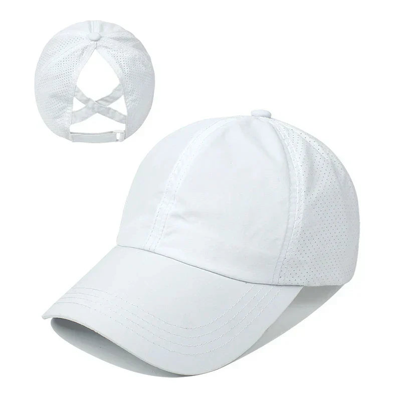 Breathable unisex sports baseball cap made of mesh with adjustable fit – AeroCap-White-Nora Luxe