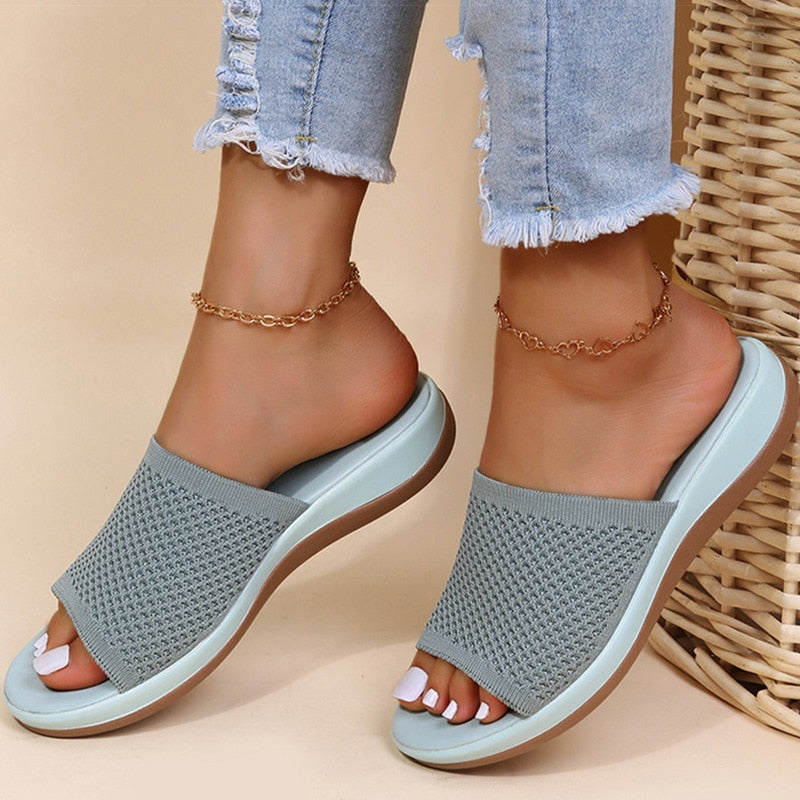 Breathable women's mesh slippers with footbed – Liora-Light blue-4-Nora Luxe