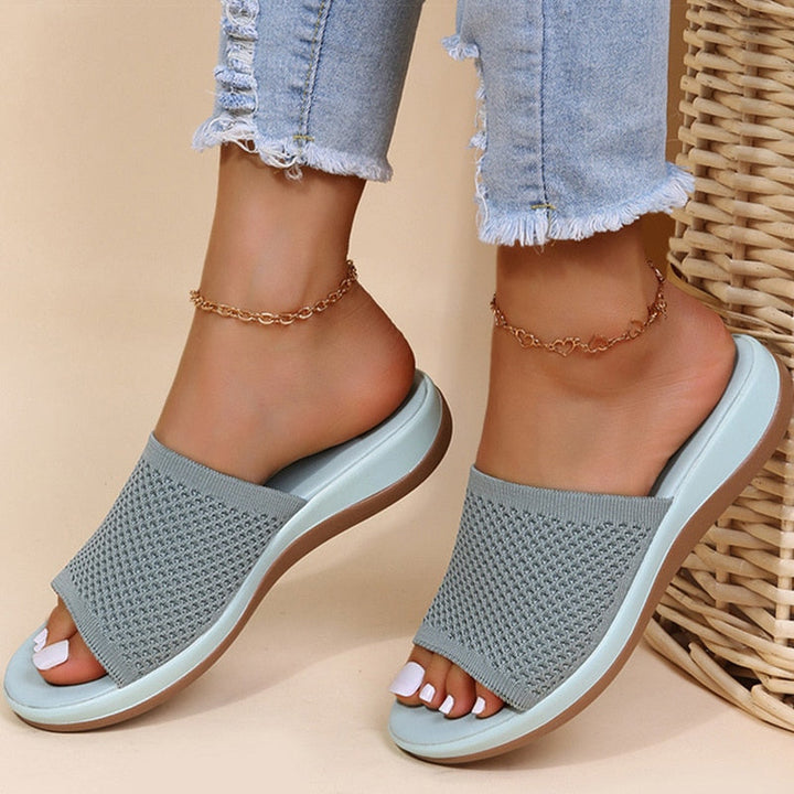 Breathable women's mesh slippers with footbed – Liora-Light blue-4-Nora Luxe
