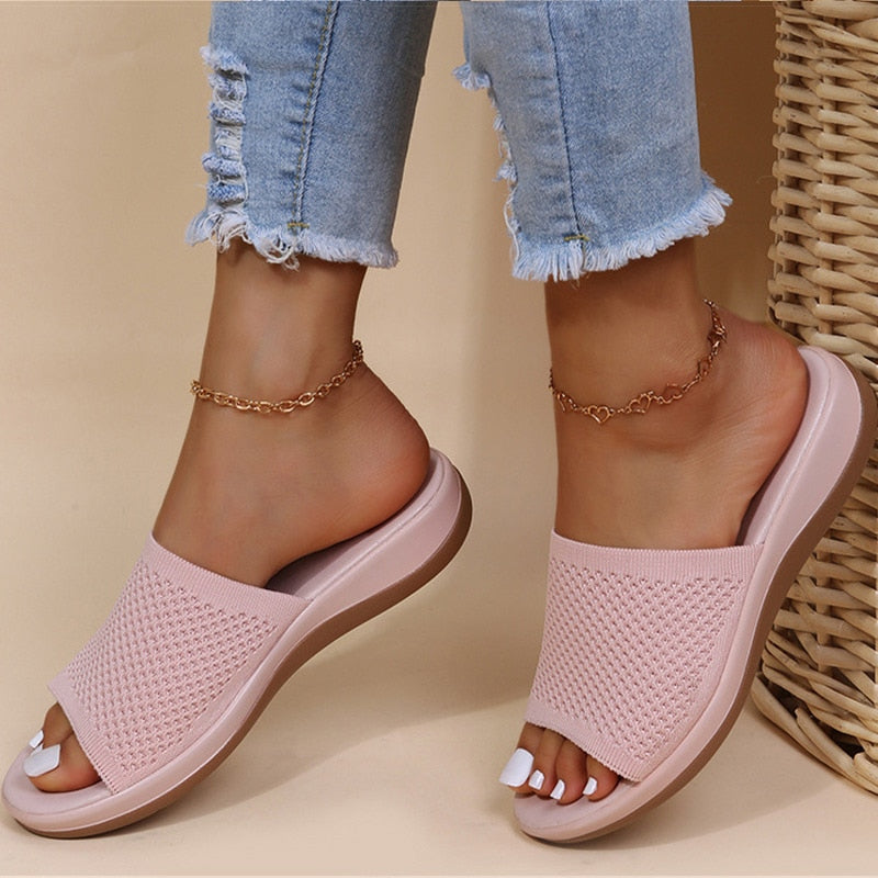 Breathable women's mesh slippers with footbed – Liora-Light pink-4-Nora Luxe