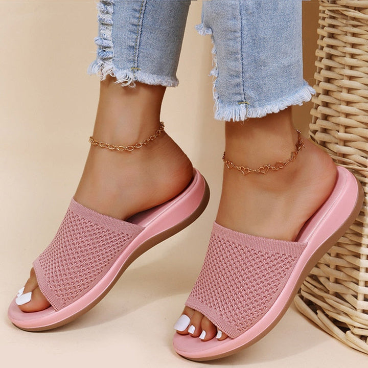 Breathable women's mesh slippers with footbed – Liora-Pink-4-Nora Luxe