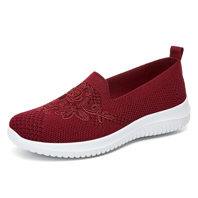 BreezeWalk Sandal | Breathable Ladies' Sandal with Embroidery-Red Wine-3.5-Nora Luxe