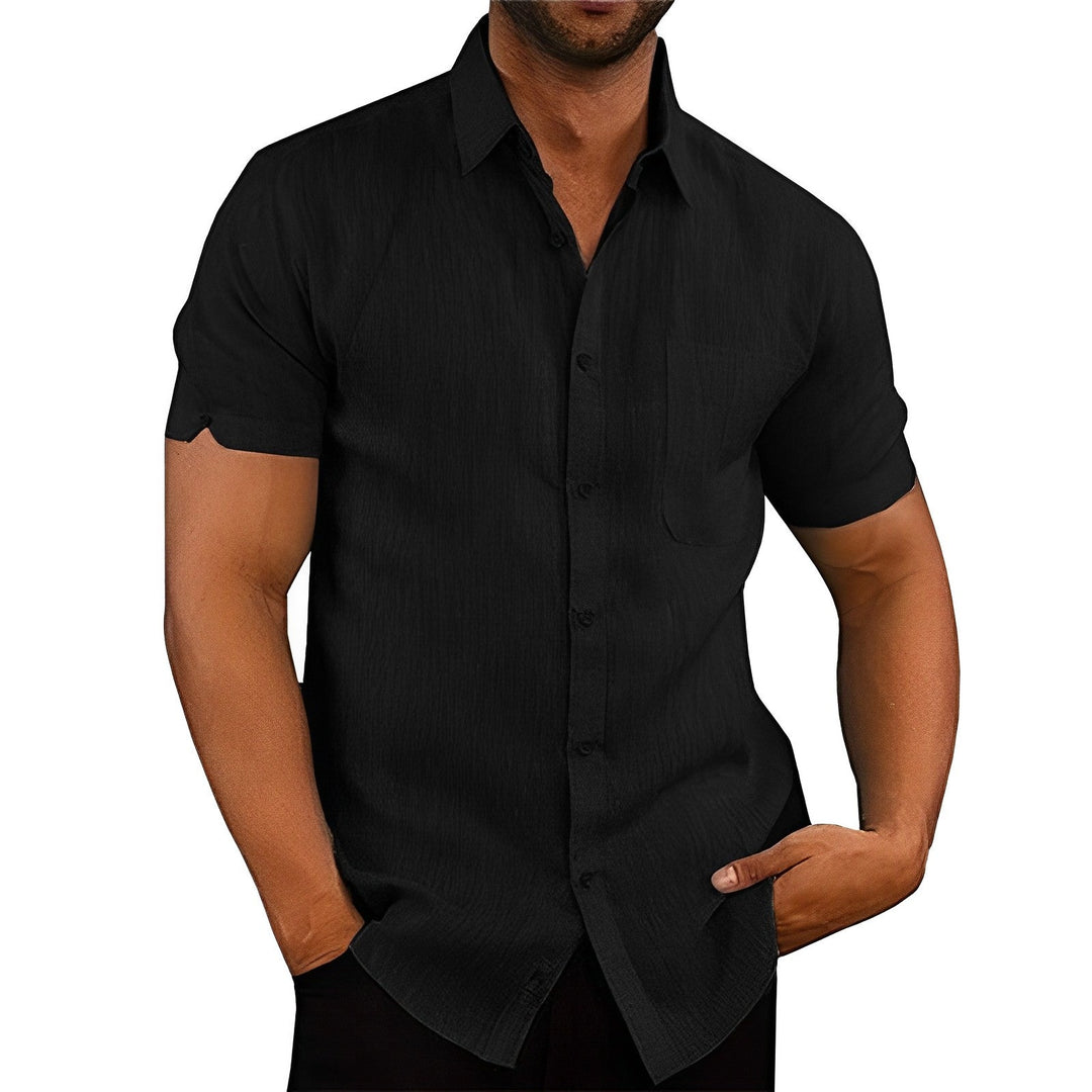 BreezeWave Shirt | Trendy Linen-Look Shirt for Men-Black-S-Nora Luxe