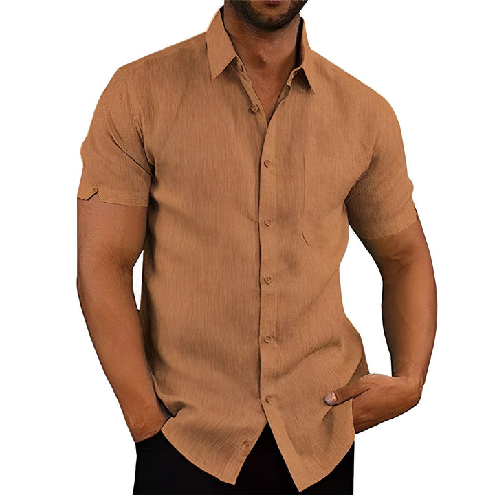 BreezeWave Shirt | Trendy Linen-Look Shirt for Men-Brown-S-Nora Luxe