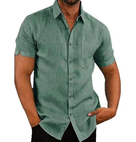 BreezeWave Shirt | Trendy Linen-Look Shirt for Men-Olive green-S-Nora Luxe
