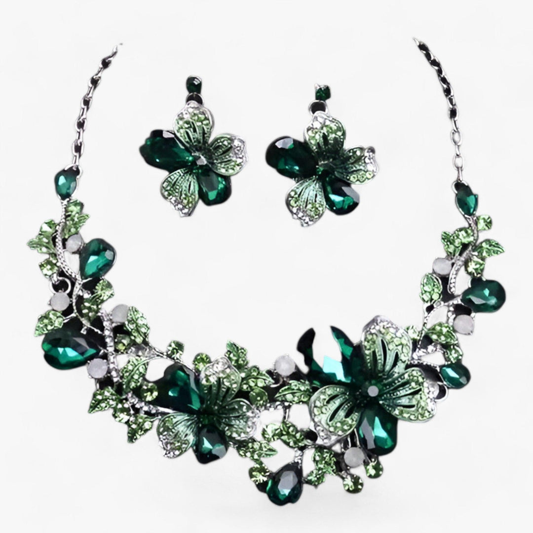Bridal jewellery set with Enamel Flowers - Fleur-Green-Nora Luxe