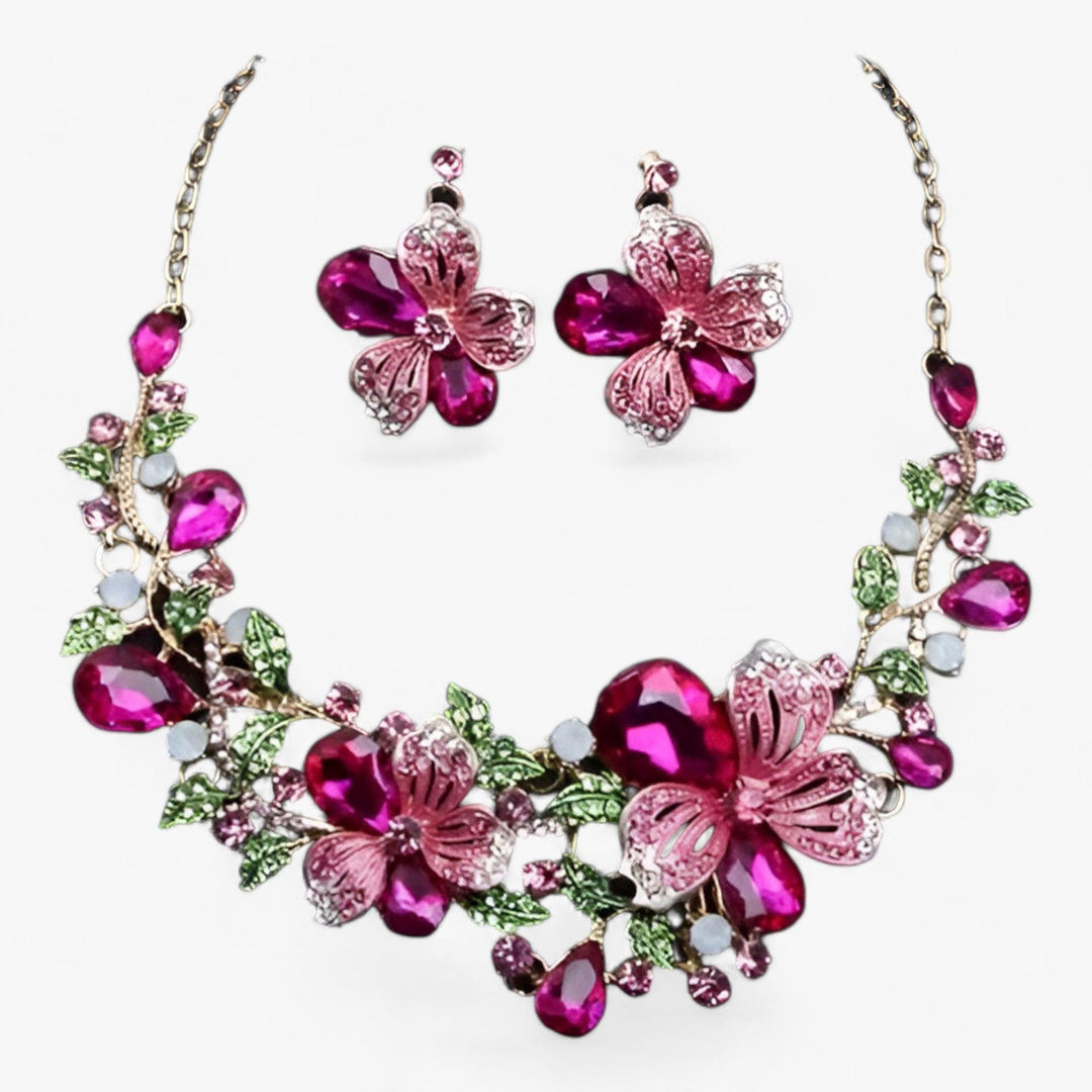 Bridal jewellery set with Enamel Flowers - Fleur-Pink-Nora Luxe
