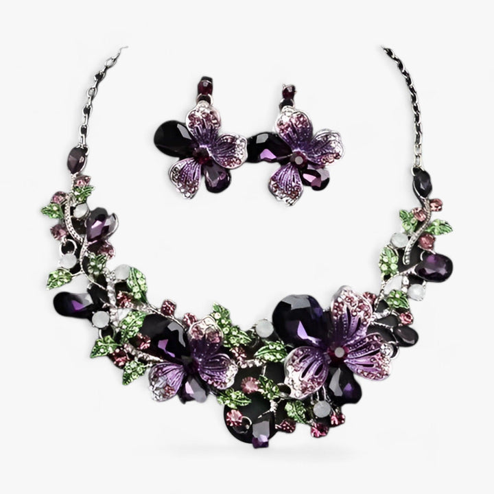 Bridal jewellery set with Enamel Flowers - Fleur-Purple-Nora Luxe
