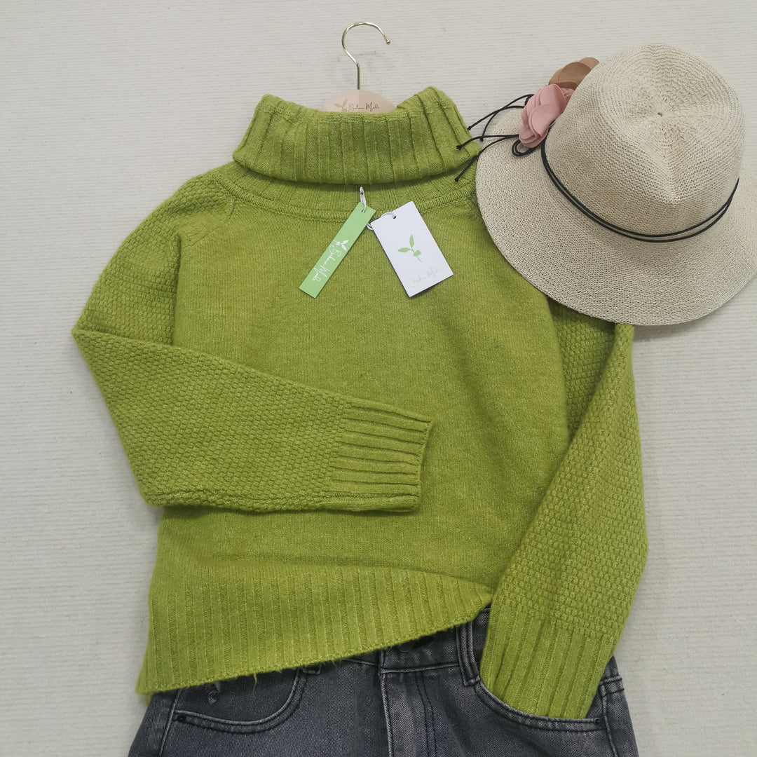 Bright Green, Oversized Knitted Turtleneck - HerbstGlanz-S (4-6)-Nora Luxe