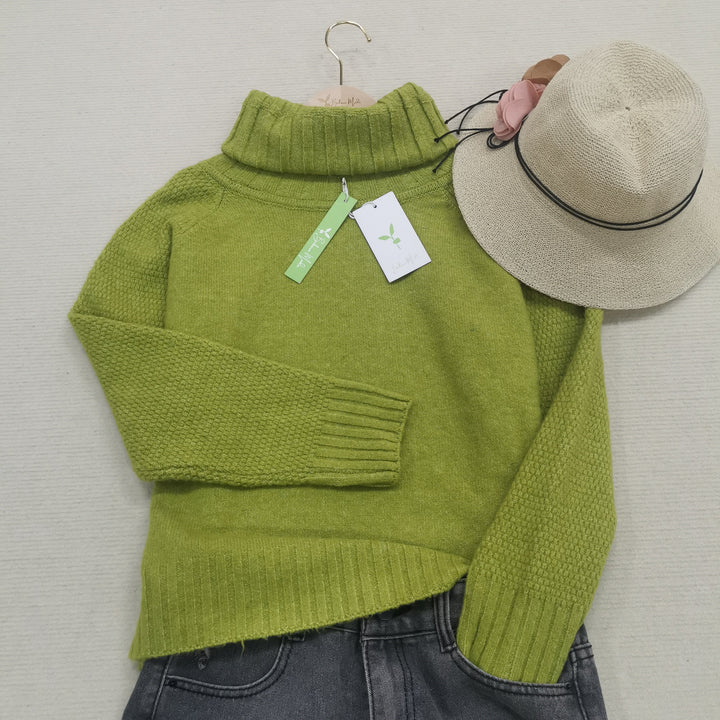 Bright Green, Oversized Knitted Turtleneck - HerbstGlanz-S (4-6)-Nora Luxe