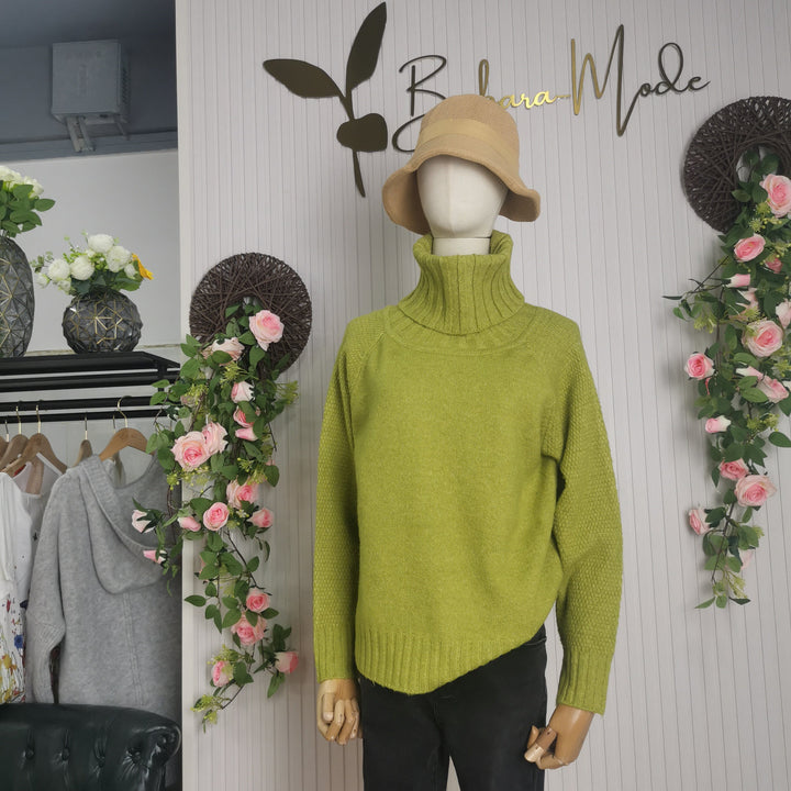 Bright Green, Oversized Knitted Turtleneck - HerbstGlanz-S (4-6)-Nora Luxe