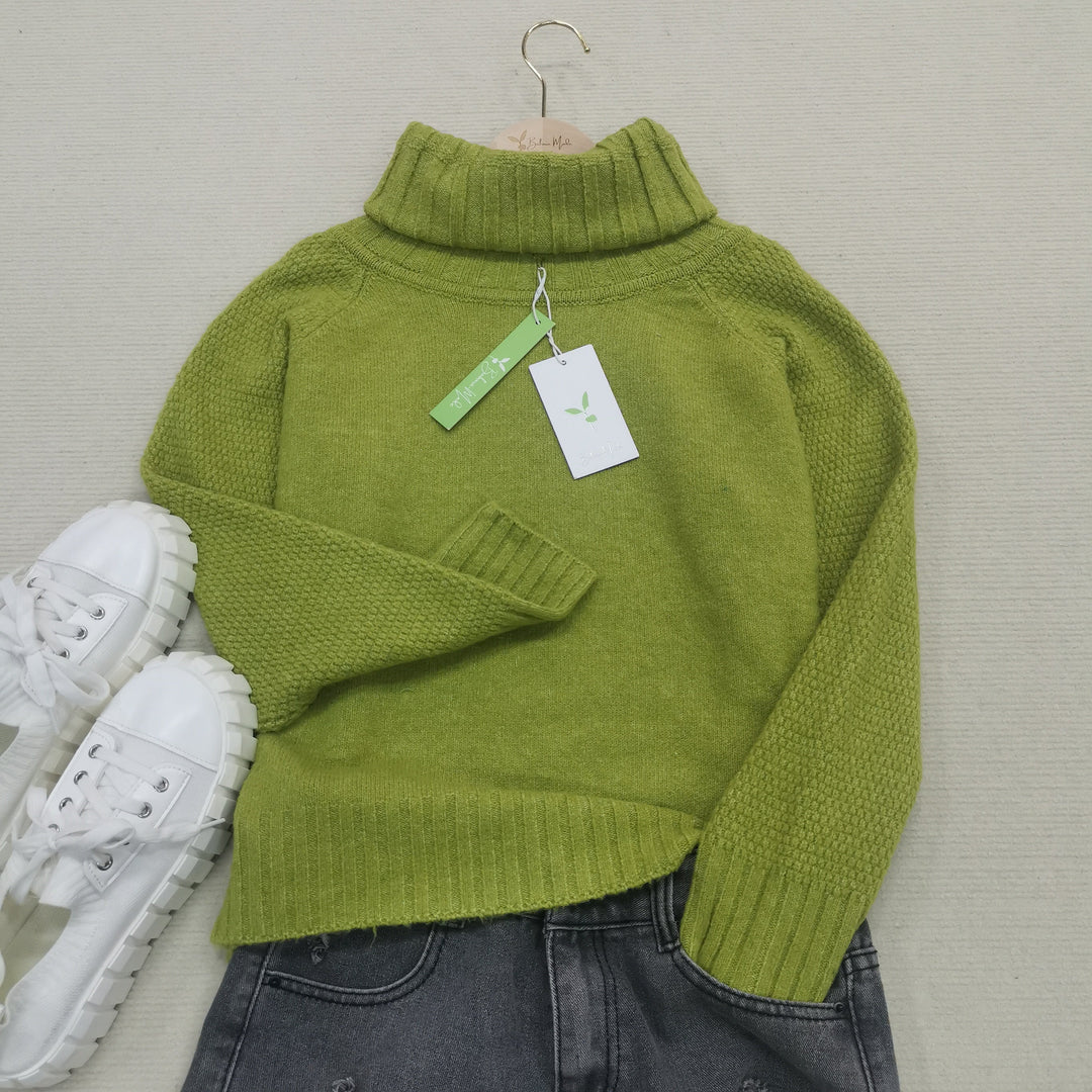 Bright Green, Oversized Knitted Turtleneck - HerbstGlanz-S (4-6)-Nora Luxe