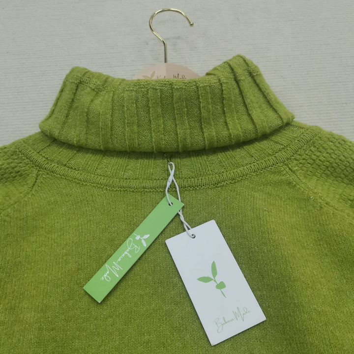 Bright Green, Oversized Knitted Turtleneck - HerbstGlanz-S (4-6)-Nora Luxe