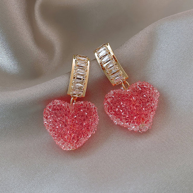 Brilliant Earrings | Dazzling Statement Jewellery-Crystal Heart Pink & Gold-Nora Luxe