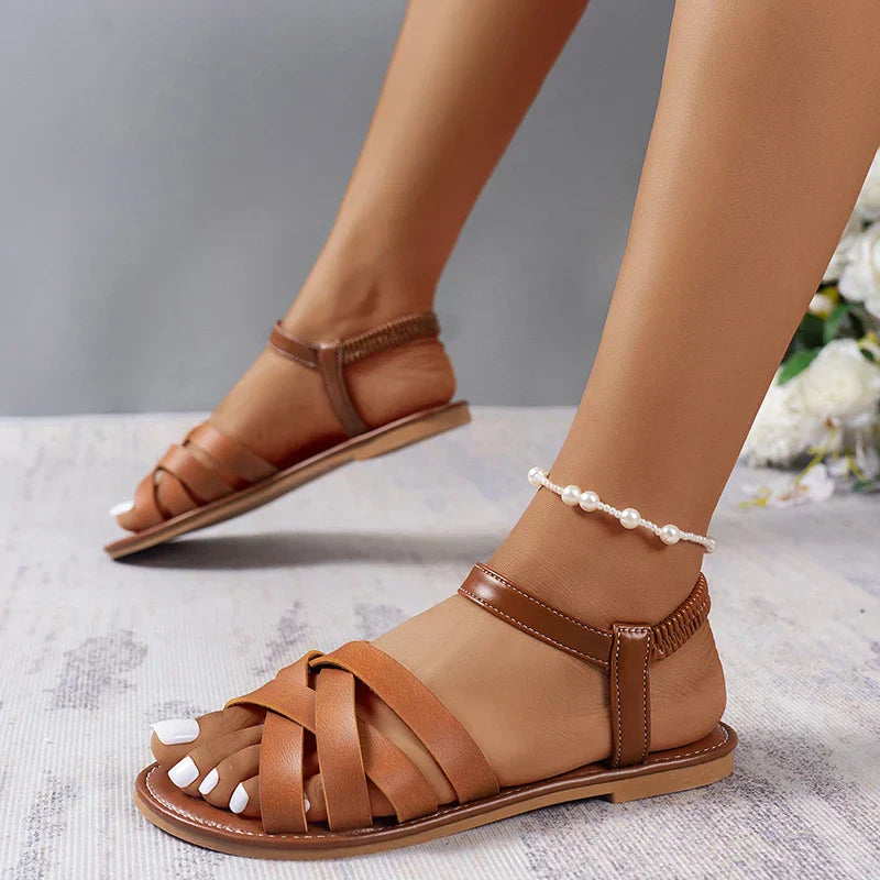 Brown Roman Ladies Summer Sandals with Non-Slip Sole – Yvelle-3-State of Style