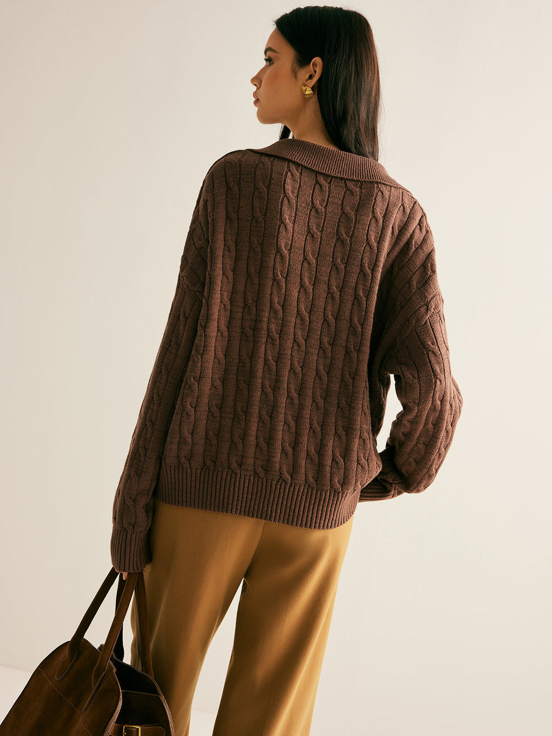 Brown V-Neck Jumper for Women - Sienna-XS-Nora Luxe