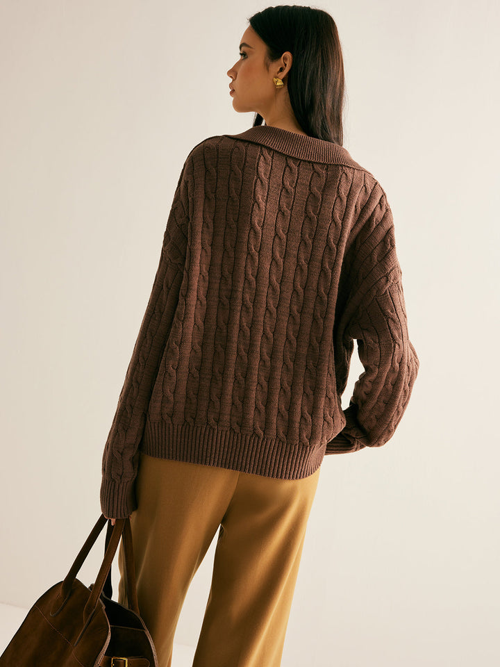Brown V-Neck Jumper for Women - Sienna-XS-Nora Luxe