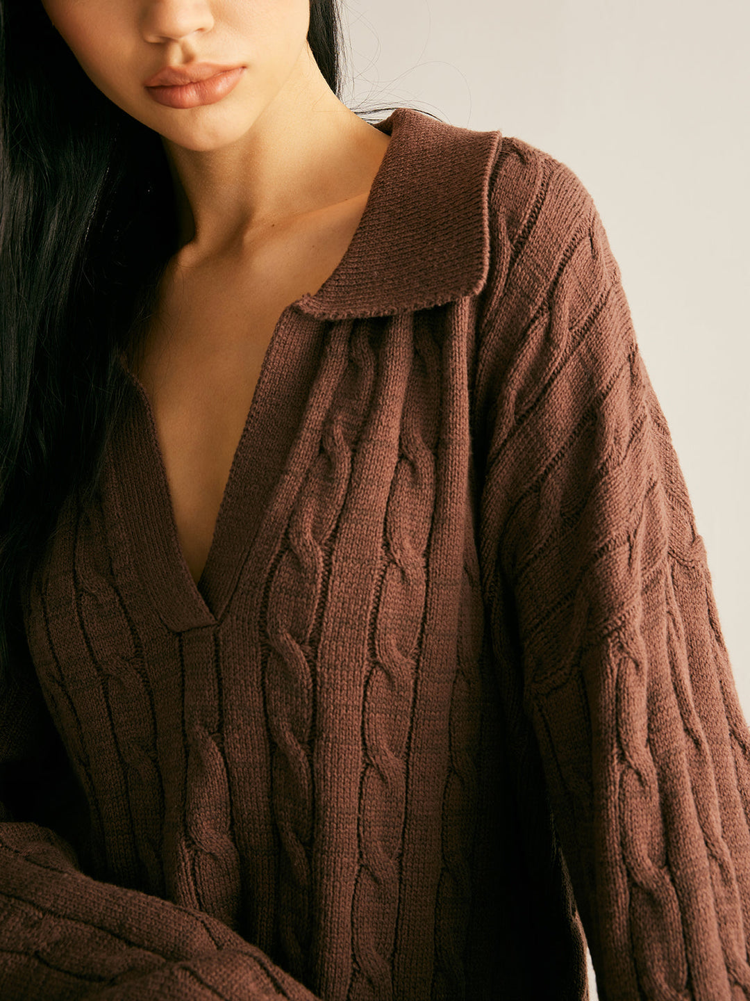 Brown V-Neck Jumper for Women - Sienna-XS-Nora Luxe