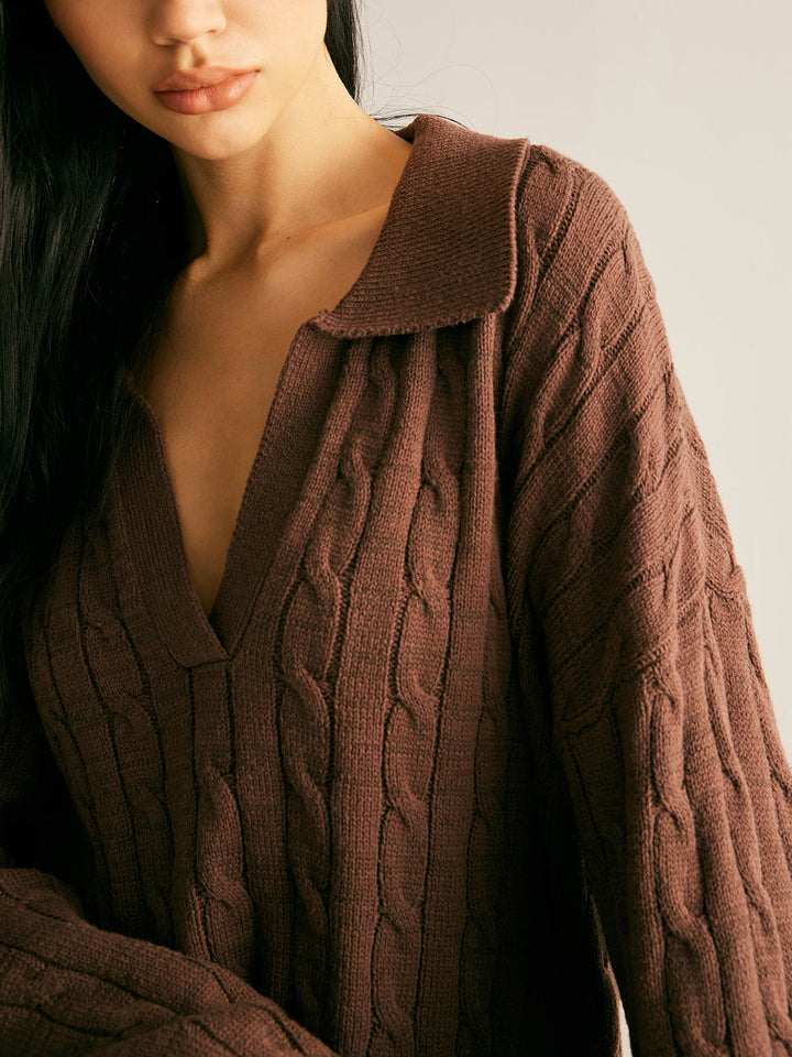 Brown V-Neck Jumper for Women - Sienna-XS-Nora Luxe