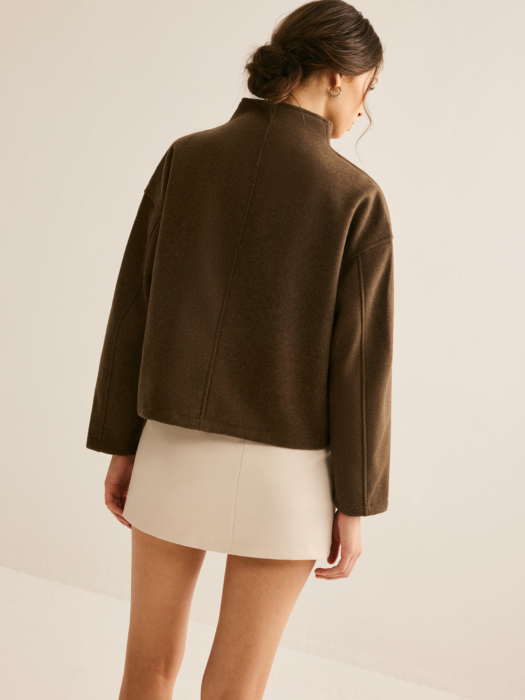 Brown Zipper Jacket for Women - Elena-XS-Nora Luxe