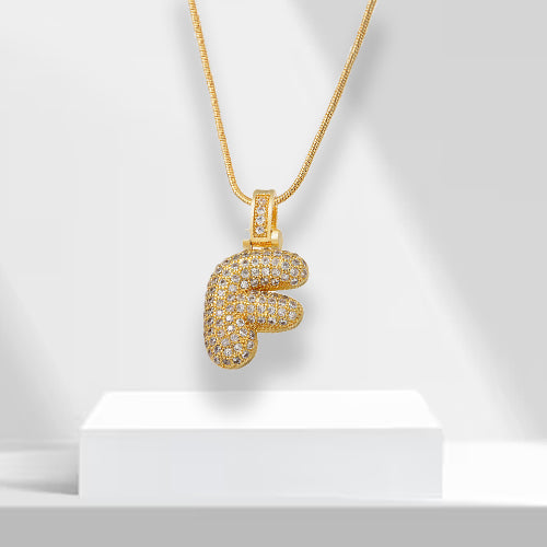 Bubble Letters Necklace with Pendant - LuxeLette-F-Nora Luxe