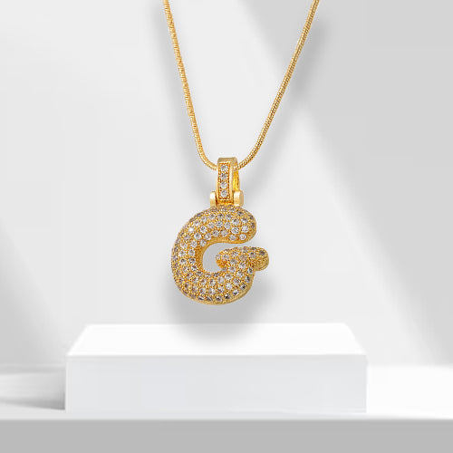 Bubble Letters Necklace with Pendant - LuxeLette-G-Nora Luxe
