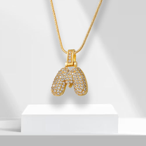 Bubble Letters Necklace with Pendant - LuxeLette-M-Nora Luxe