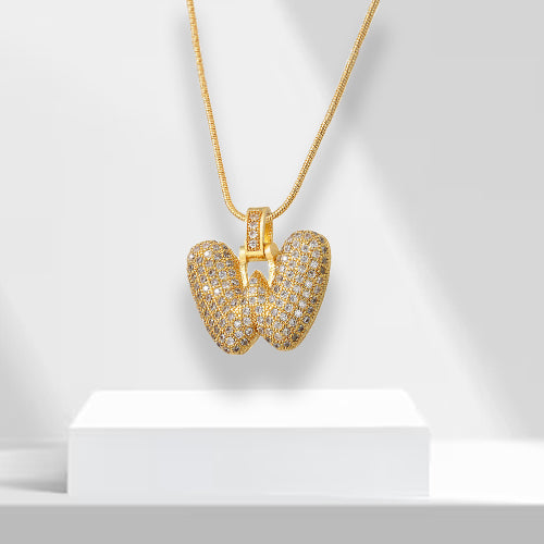 Bubble Letters Necklace with Pendant - LuxeLette-W-Nora Luxe