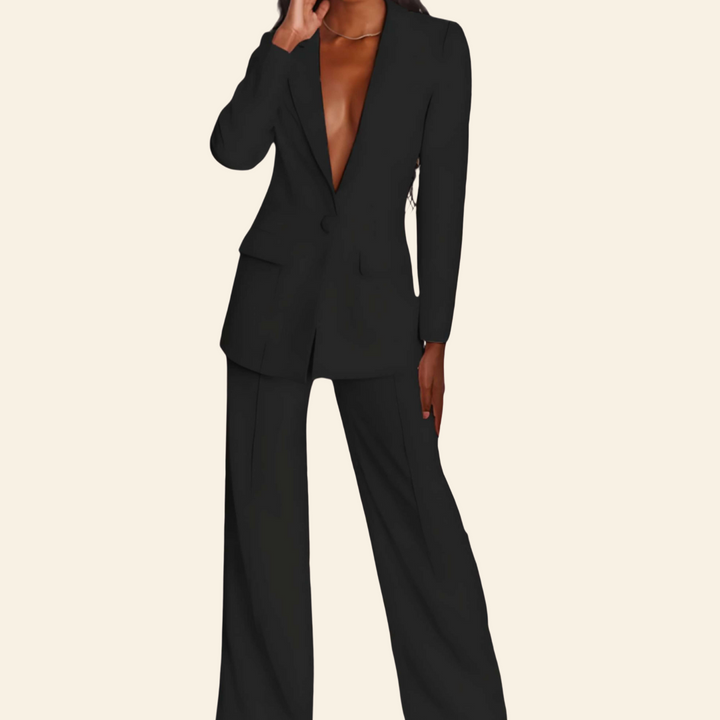 Business 2-Piece Set with Blazer and Wide Trousers - Sophia-Black-S-Nora Luxe