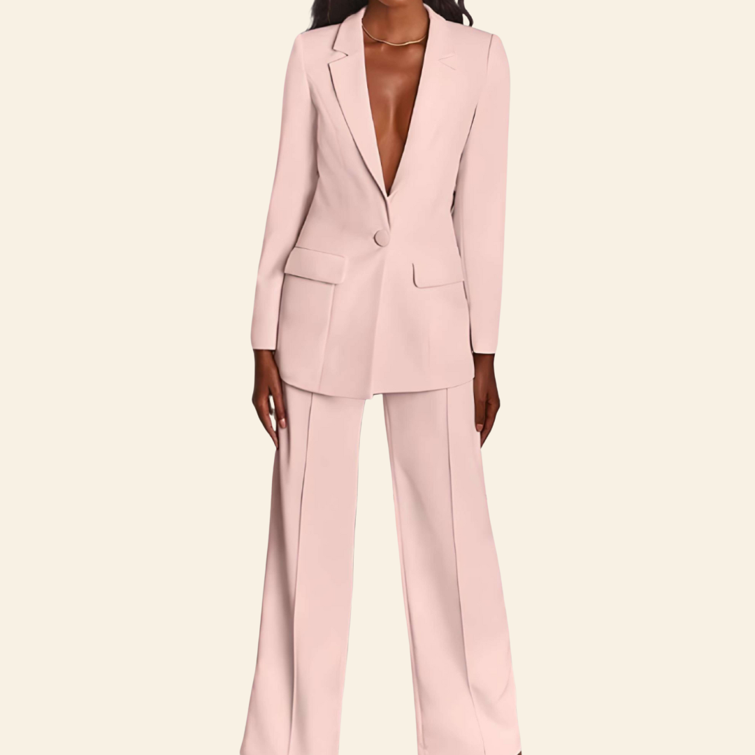 Business 2-Piece Set with Blazer and Wide Trousers - Sophia-Pink-S-Nora Luxe