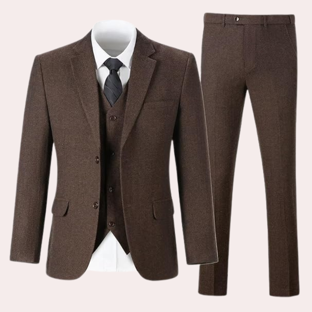 Business Stylish Three-Piece Suit for Men - Dorian-Brown-S-Nora Luxe