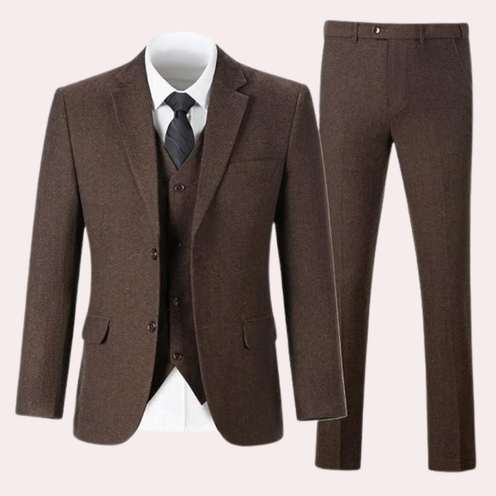 Business Stylish Three-Piece Suit for Men - Dorian-Brown-S-Nora Luxe