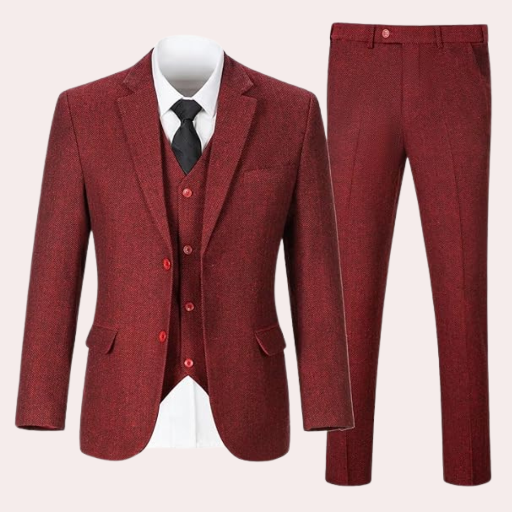 Business Stylish Three-Piece Suit for Men - Dorian-Red-S-Nora Luxe