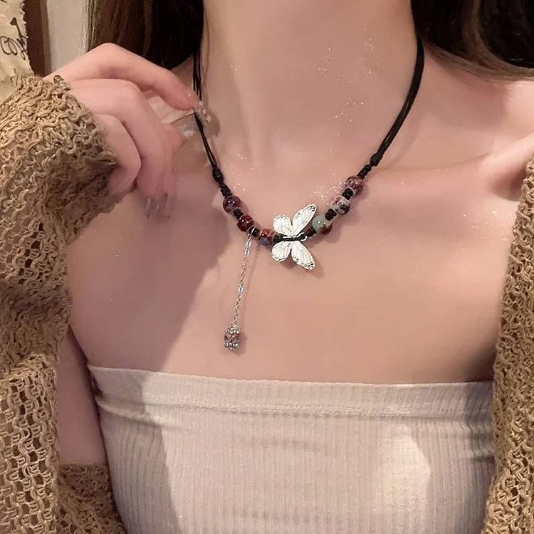 Butterfly and Pearl Necklace - Aurora-Colored-Nora Luxe