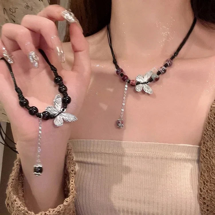 Butterfly and Pearl Necklace - Aurora-Colored-Nora Luxe
