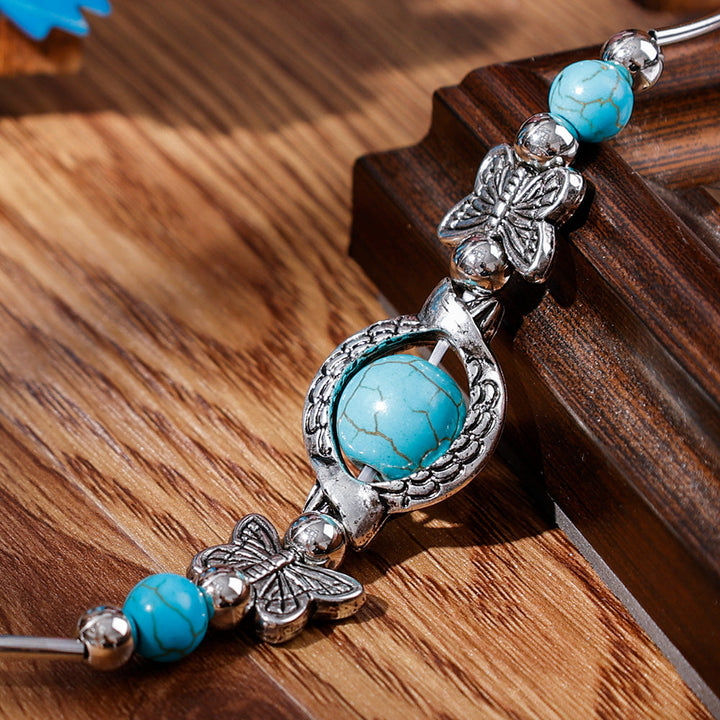 BUTTERFLY AND TURQUOISE BEAD BRACELET-Nora Luxe