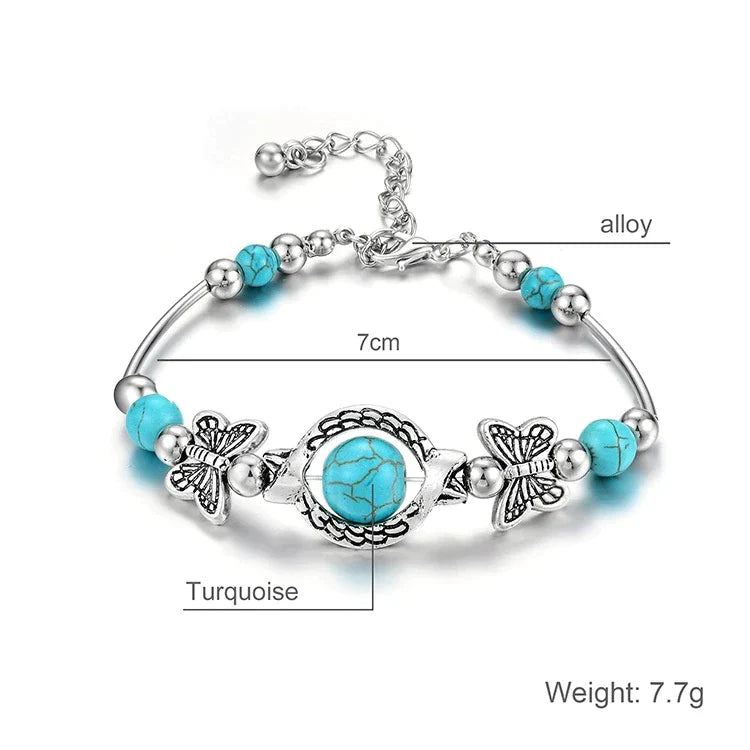 BUTTERFLY AND TURQUOISE BEAD BRACELET-Nora Luxe