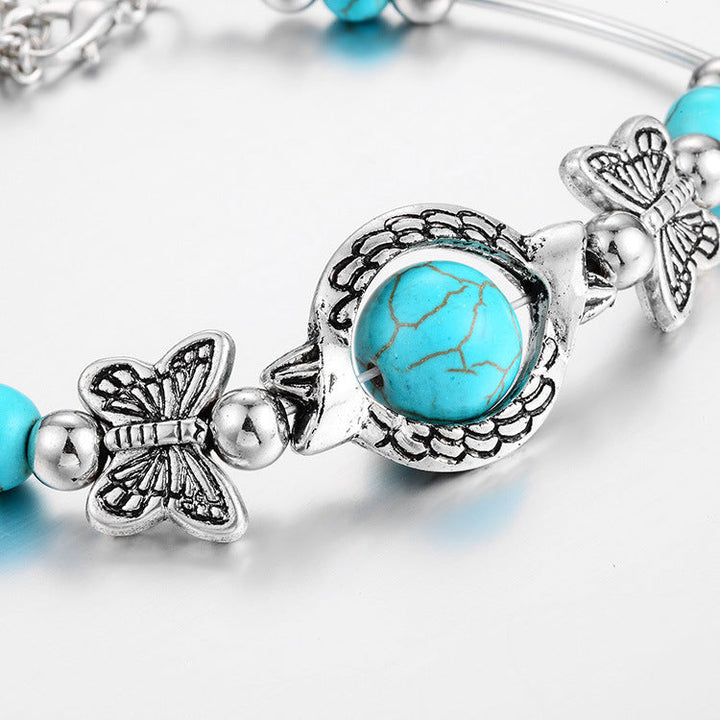 BUTTERFLY AND TURQUOISE BEAD BRACELET-Nora Luxe